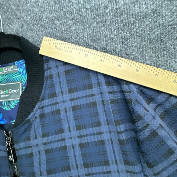 Paisley & Gray Bomber Jacket Mens Medium Blue Plaid Full Zip Slim Fit Seersucker - Picture 11 of 16